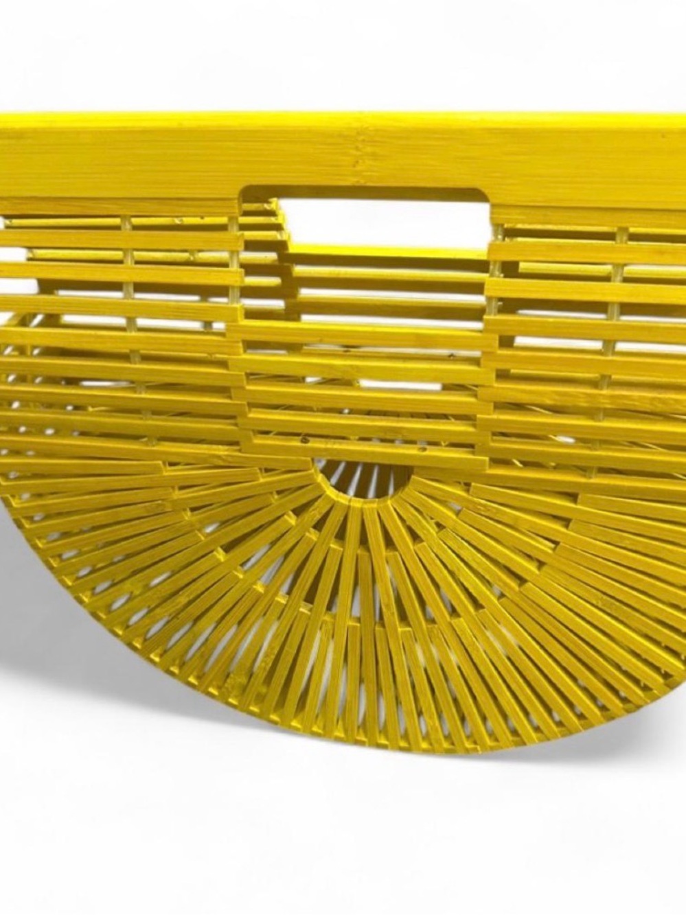 Yellow Semi-Circle Bamboo Slatted Handbag